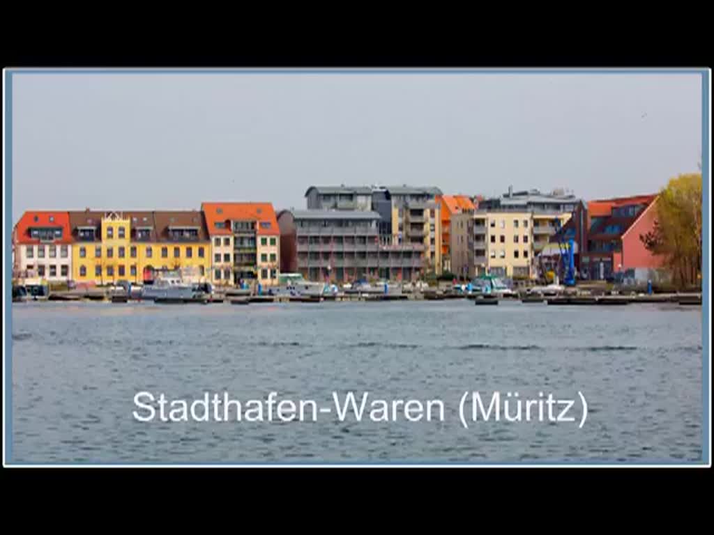 Am Rande der historischen Altstadt befindet sich der Stadthafen von Waren (Müritz). Hier legen die Fahrgastschiffe der BLAU WEISSE FLOTTE und der WEISSEN FLOTTE MÜRITZ für Rundfahrten an und wieder ab, dabei macht die EUROPA besonders auf sich aufmerksam. - Mrz/Sep 2014