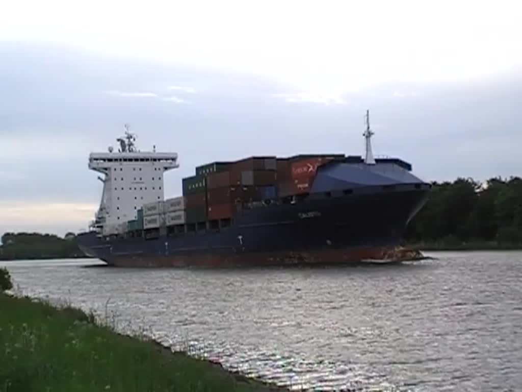 Die Calisto IMO-Nummer:9306067 Flagge:Liberia Länge:168.0m Breite:25.0m Baujahr:2005 Bauwerft:Jiangsu Yangzijiang Shipyard,Jiangyin China im Nord-Ostsee-Kanal an der Weiche Fischerhütte am 18.05.14 