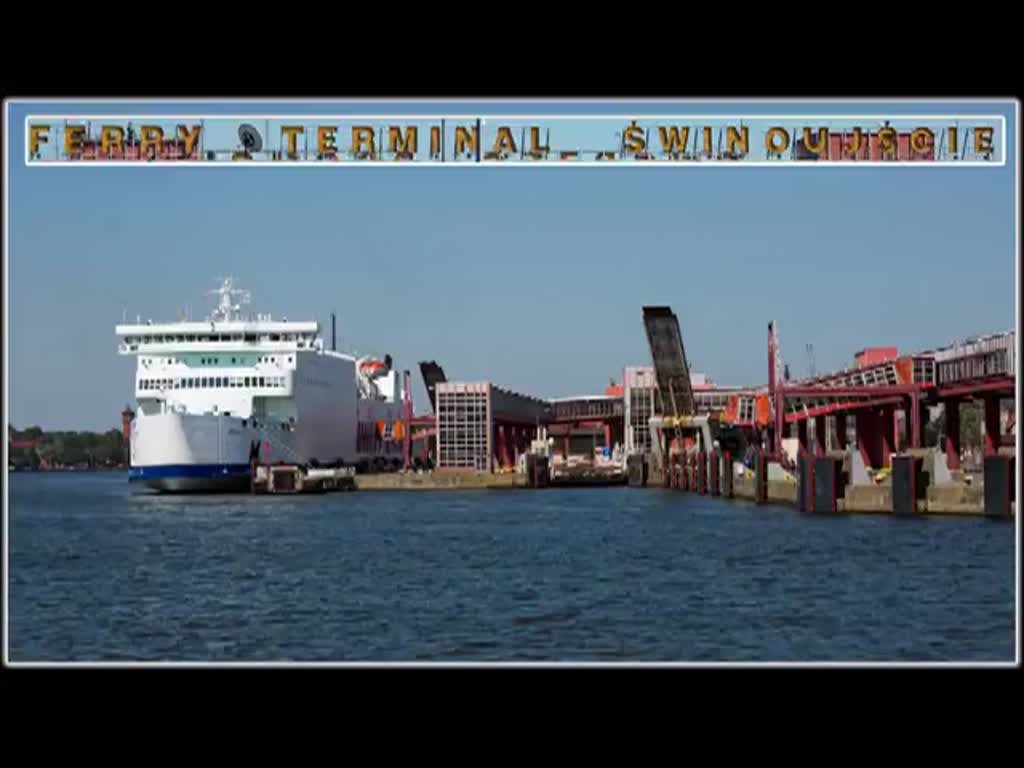 Die Wolin der UNITY LINE am Fährterminal im Swinemünder Hafen und die Polonia an der Ostmole von Swinemünde. - 03.07.2015