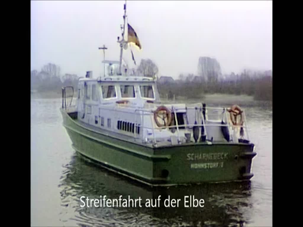 Grenzboote auf der Elbe - Raum Bleckede / Boizenburg. Begegnung mit dem DDR-Grenzsicherungsboot G 747, dem DDR-Wasserschutzpolizeiboot WS-229 und dem bundesdeutschen Zollbooten SCHARNEBECK und NEU DARCHAU. Aufnahmen von März 1989