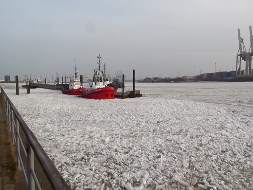 OORTKATEN (1) (ENI 04807610) am 6.3.2018. Hamburg, im Treibeis auf der Elbe zum   Fähranleger Neumühlen /

sehr deutlich ist die flußaufwärts fließende Elbe zu sehen, verursacht durch den Flutstrom /

Einmann-Fährschiff Typ 2000 / HADAG / Lüa 29,85 m, B 8,13 m, Tg 1,7 m / 2 Diesel, 900 PS,  2 Ruder-Propeller, 12 kn, 1 Querstrahlruder  / 250 Pass. / gebaut 2009 bei SSB, Oortkaten, Hamburg / 2011 Wulstbug angebaut /

