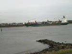 Maersk Nanhai, ein Container-Selbstversorger - ist 207 m lang 29 m breit, auslaufend Nieuwe Waterweg, Rotterdam.