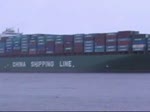 Die Xin Los Angeles IMO-Nummer:9307217 Flagge:Hong Kong Länge:337.0m Breite:46.0m Baujahr:2006 Bauwerft:Samsung Heavy Industries,Ulsan Süd Korea auf dem Weg nach Hamburg passiert am 20.02.10